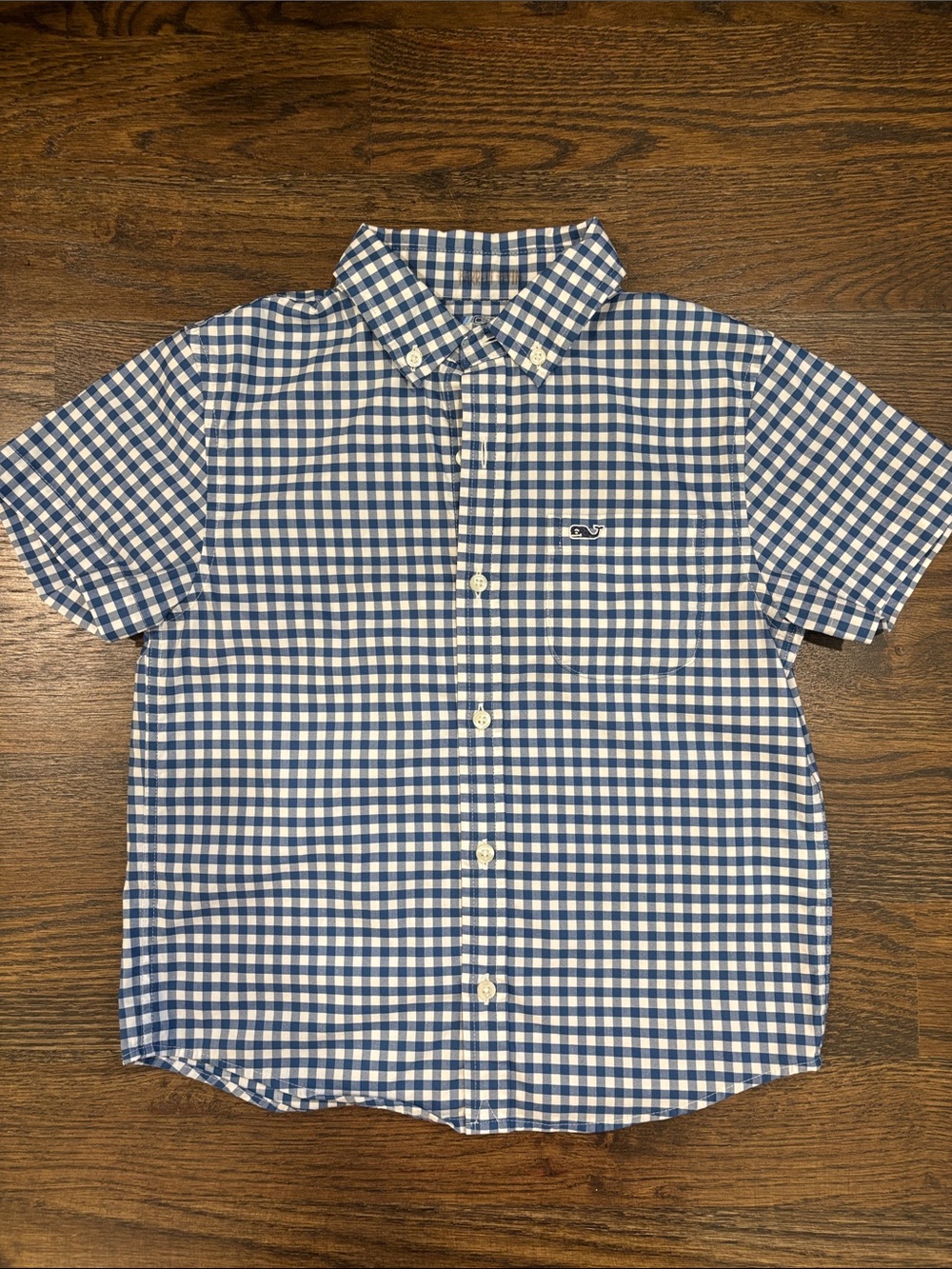 Vineyard Vines Blue and White Gingham Short-Sleeve Button-Down